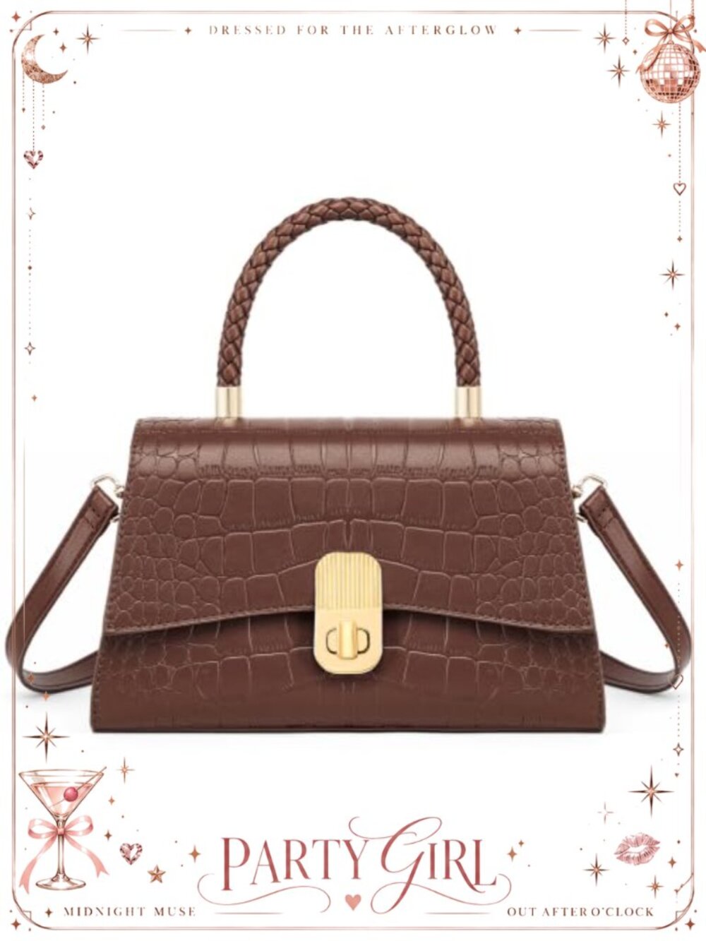 Small Top Handle Bag Crocodile Texture Leather Adjustable Strap Convertible